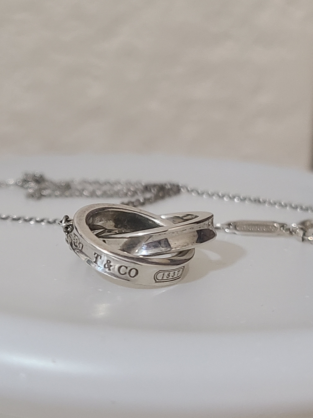 Tiffany & Co. Sterling Silver Interlocking Ring Pendant Necklace